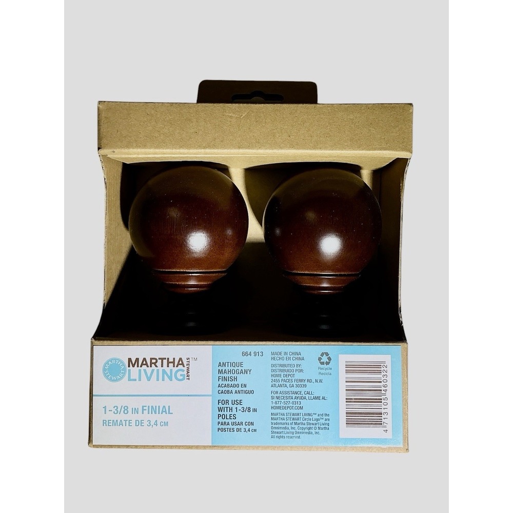 Martha Stewart Living Mahogany Ball Finials 1-3/8" New In Box - Set of 2‎